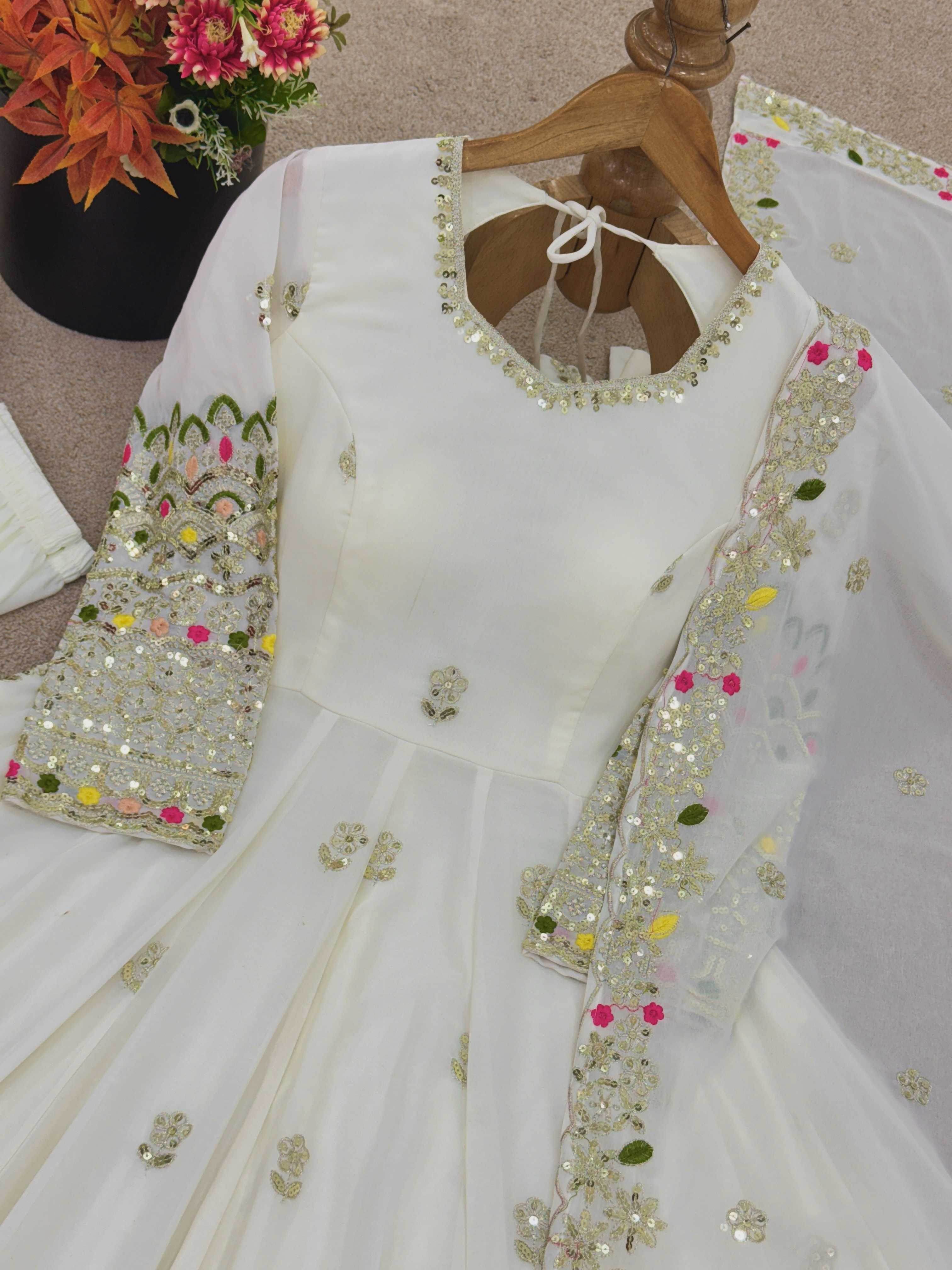 Faux Georgette Embroidery Sequin Gown - MYLUXURY LANE ENTERPRISE